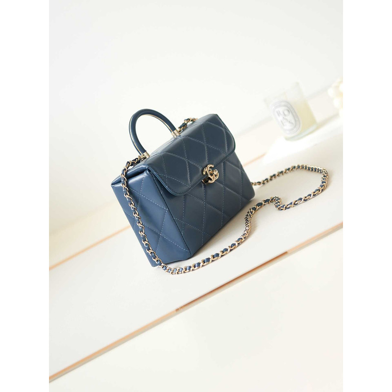 Ch*el top handle calfskin bag loyal blue