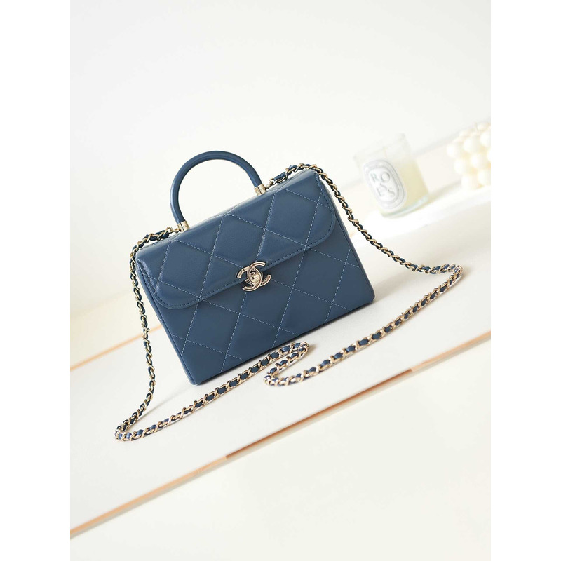 Ch*el top handle calfskin bag loyal blue