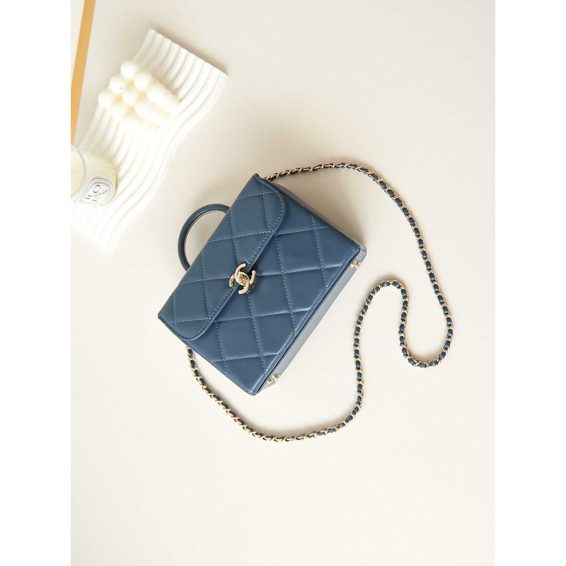 Ch*el top handle calfskin bag loyal blue