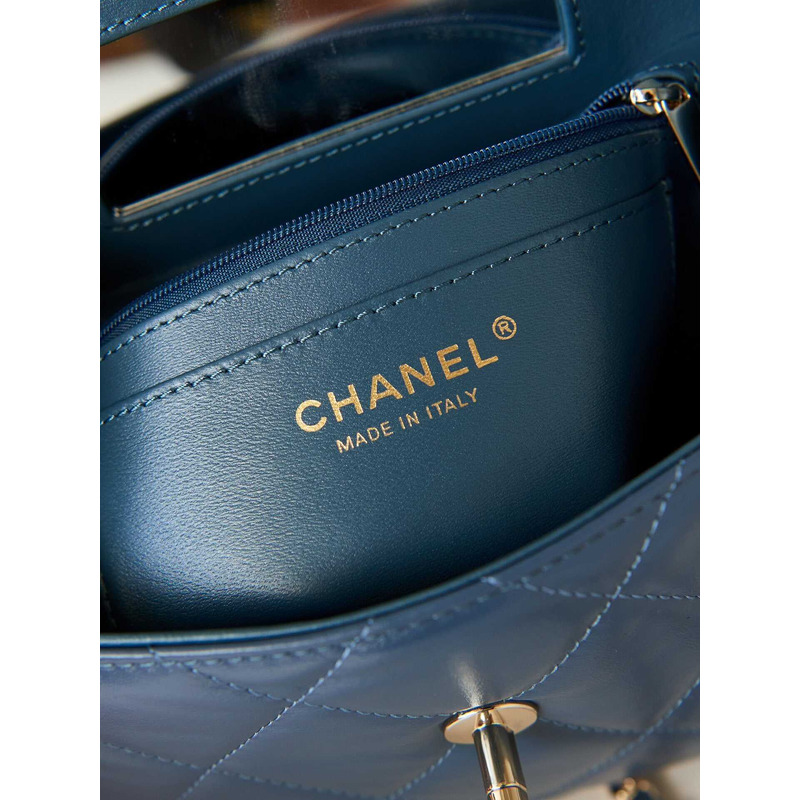 Ch*el top handle calfskin bag loyal blue