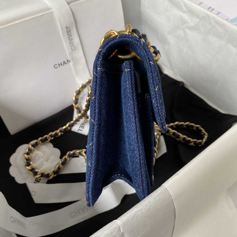 Ch*el mini flap bag denim & gold-tone blue