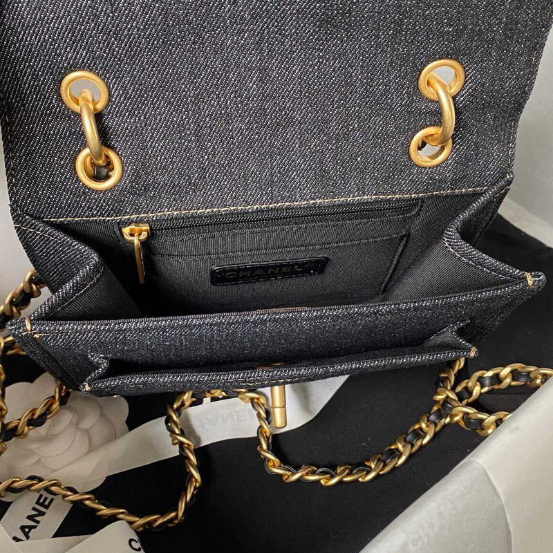 Ch*el mini flap bag denim & gold-tone black