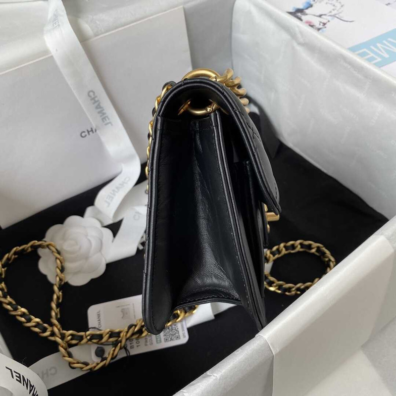 Ch*el mini flap bag leather & gold-tone black