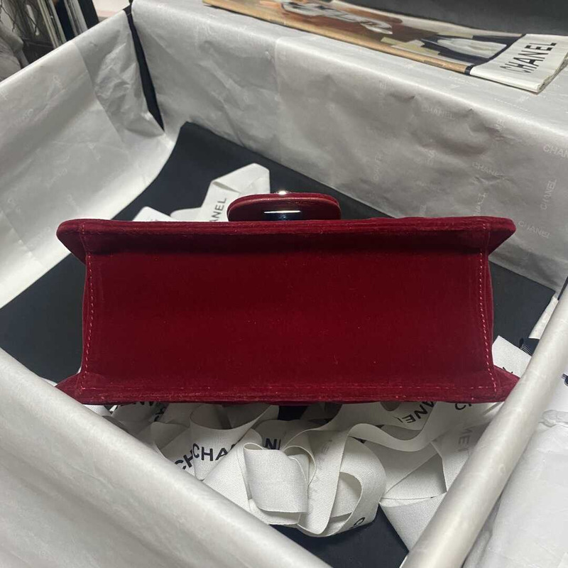 Ch*el mini flap bag velvet & silver-tone red