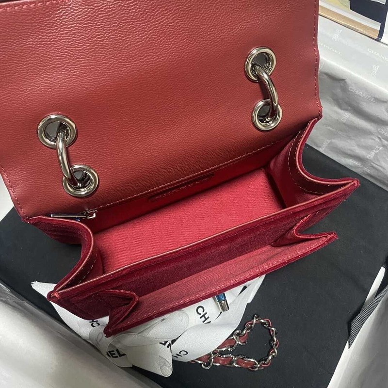 Ch*el mini flap bag velvet & silver-tone red