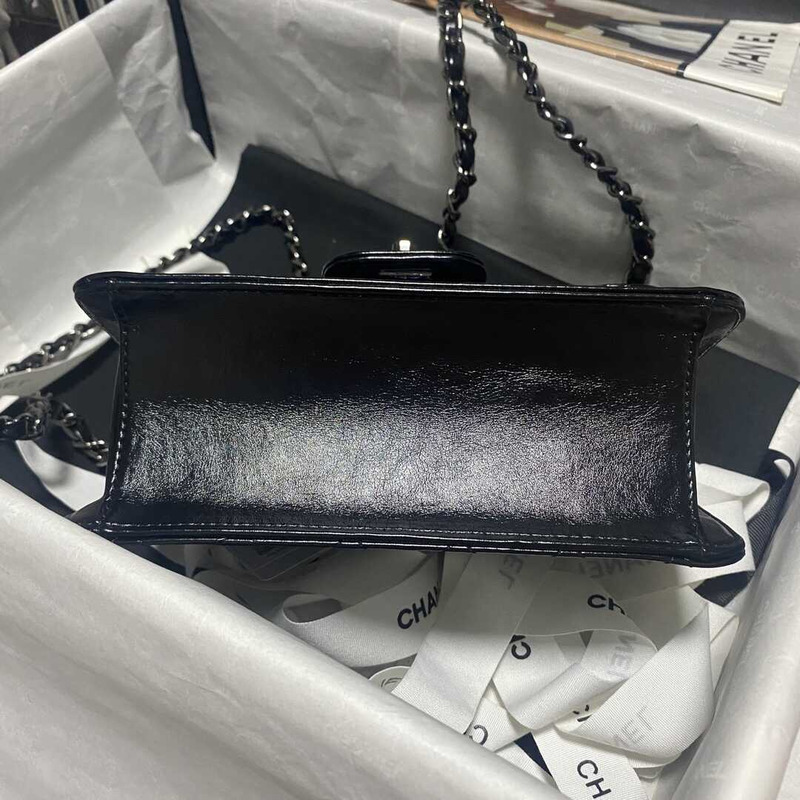 Ch*el mini flap bag shiny crumpled calfskin black