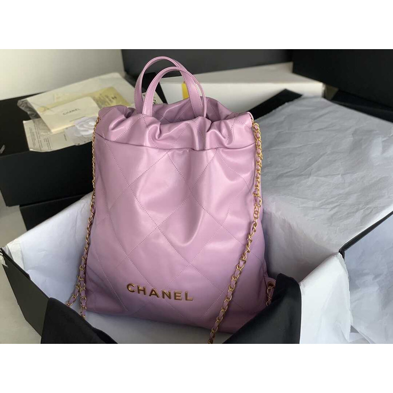 Ch*el 22 large back pack calfskin pink