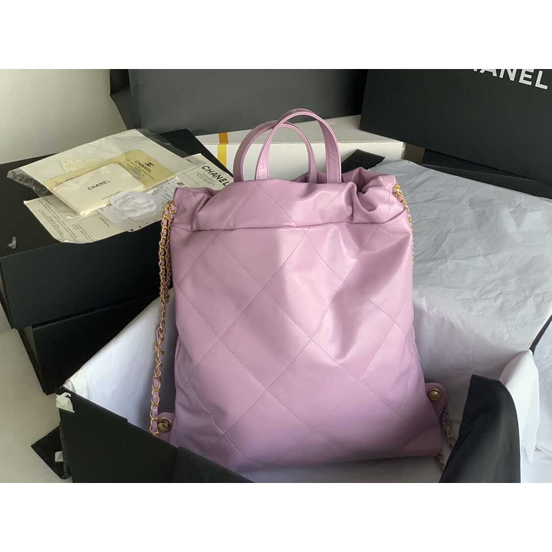 Ch*el 22 large back pack calfskin pink