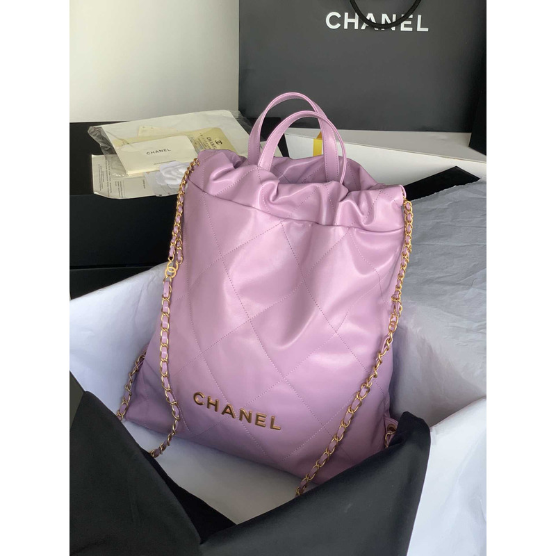 Ch*el 22 large back pack calfskin pink