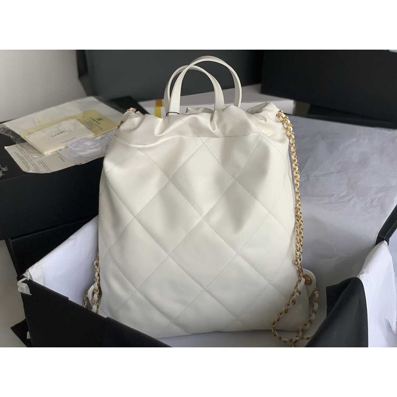 Ch*el 22 large back pack calfskin white