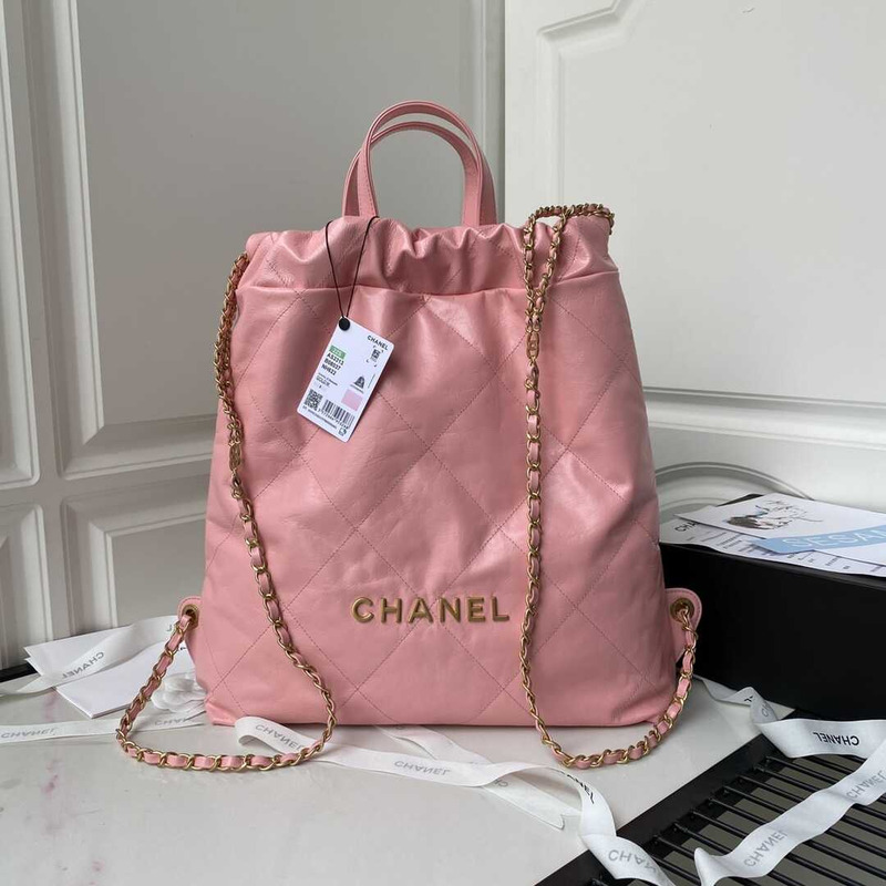 Ch*el 22 large back pack calfskin pink