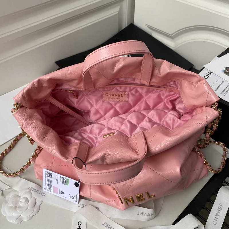 Ch*el 22 large back pack calfskin pink