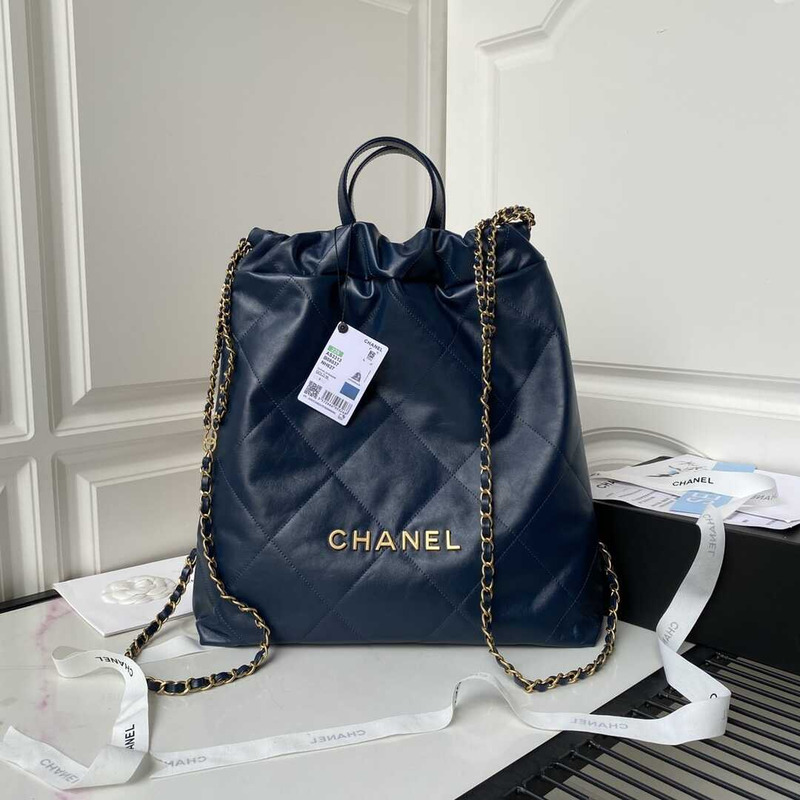 Ch*el large back pack calfskin Ch*el 22 loyal blue