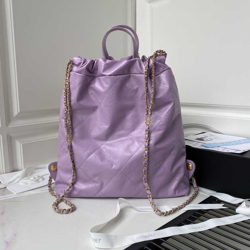 Ch*el large back pack calfskin Ch*el 22 purple