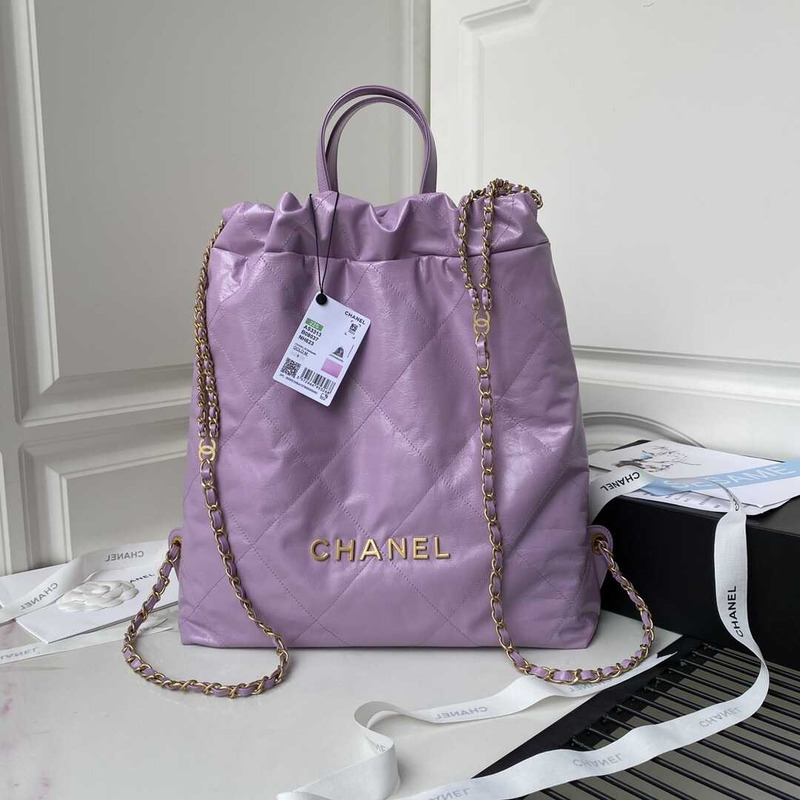 Ch*el large back pack calfskin Ch*el 22 purple