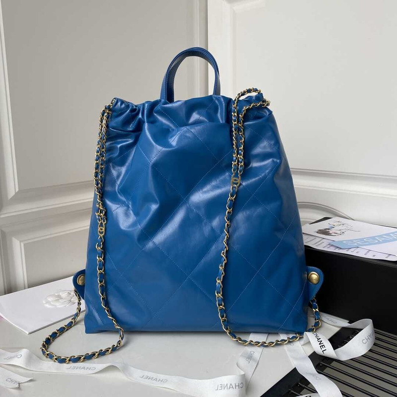 Ch*el large back pack calfskin Ch*el 22 blue