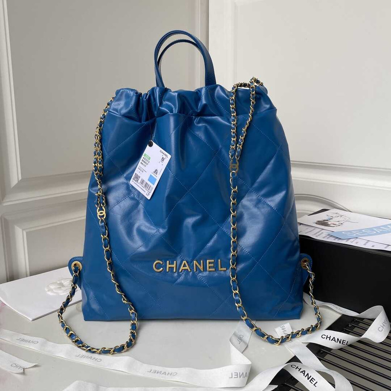 Ch*el large back pack calfskin Ch*el 22 blue