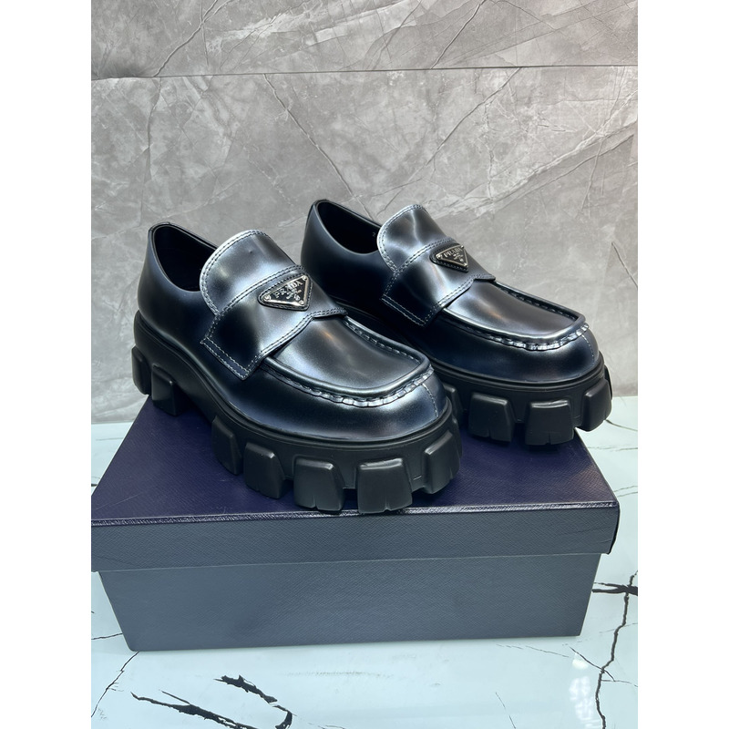 Pra*a monolith chunky-sole leather loafers black