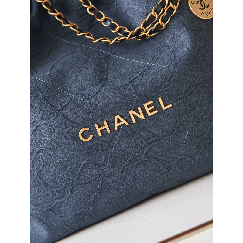 Ch*el velvet camellia quilted Ch*el 22 dark blue