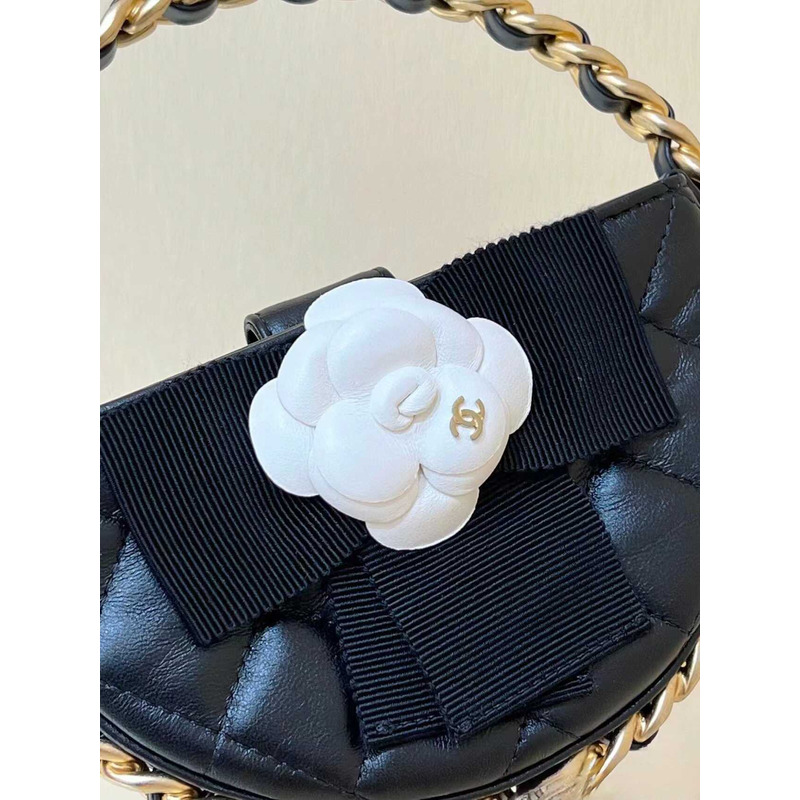 Ch*el camellia leather pouch black