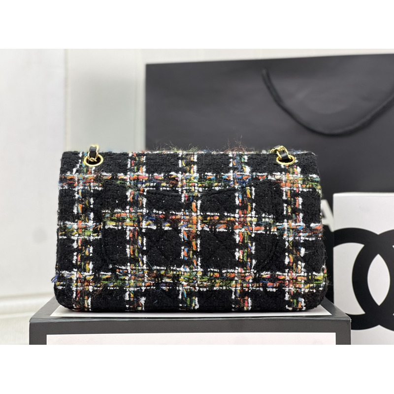 Ch*el tweed cc shoulder bag black and multi