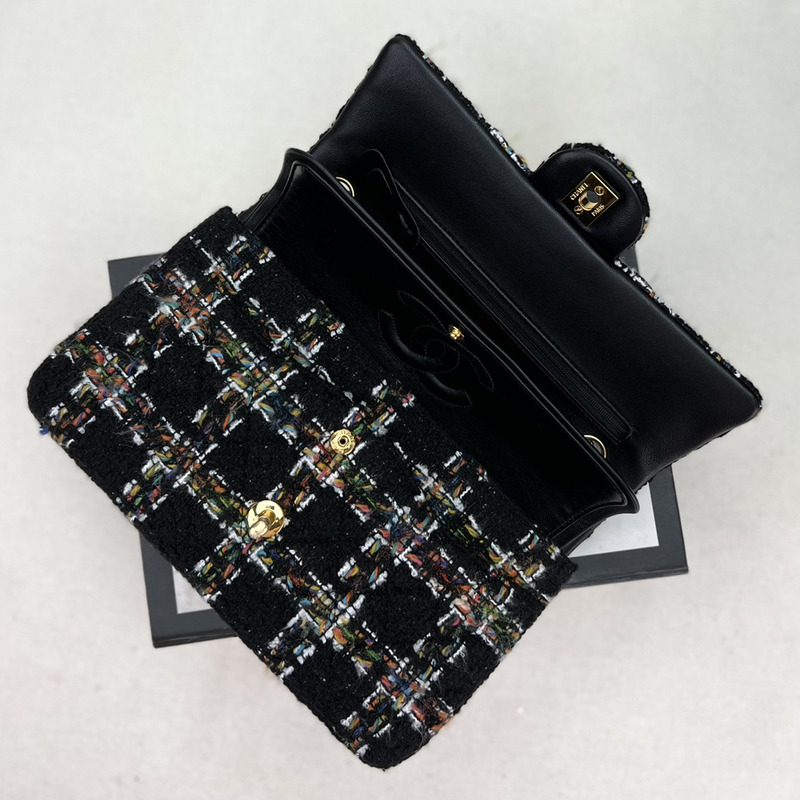 Ch*el tweed cc shoulder bag black and multi