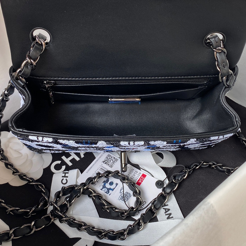 Ch*el crystal-embellished flap shoulder bag white black