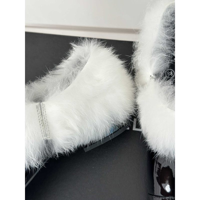 G*u*i short boots patent lambskin & shearling lambskin black & white