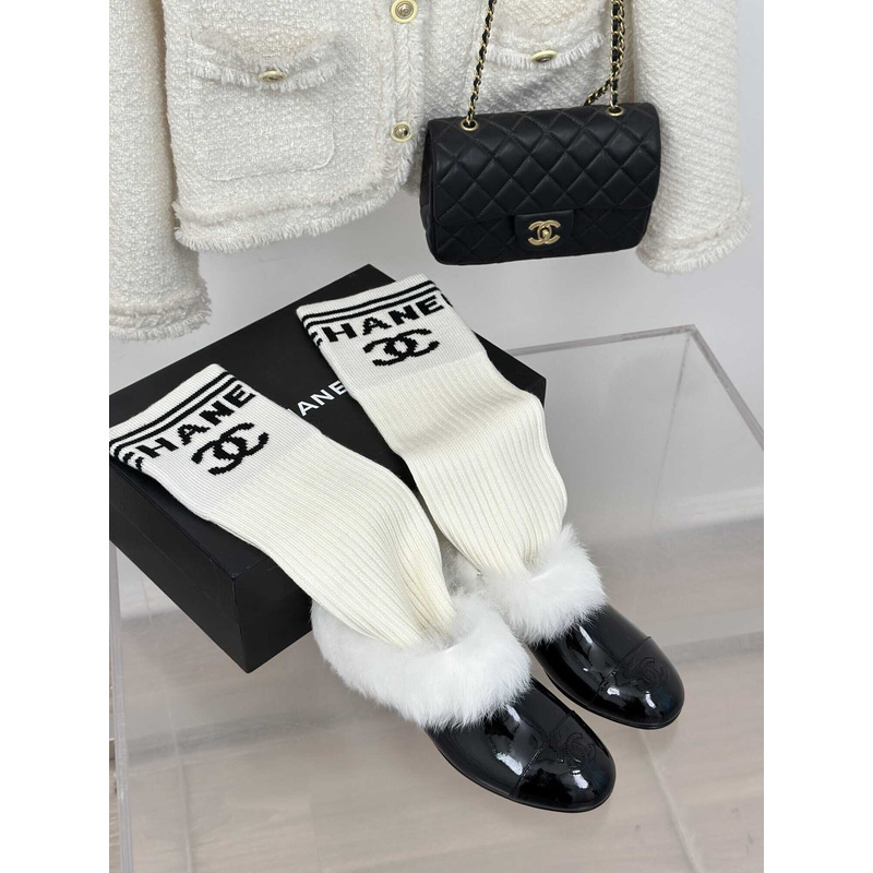 G*u*i short boots patent lambskin & shearling lambskin black & white