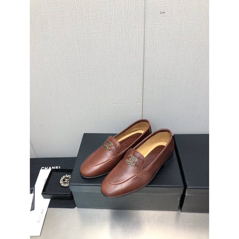 Ch*el moccasins patent calfskin brown