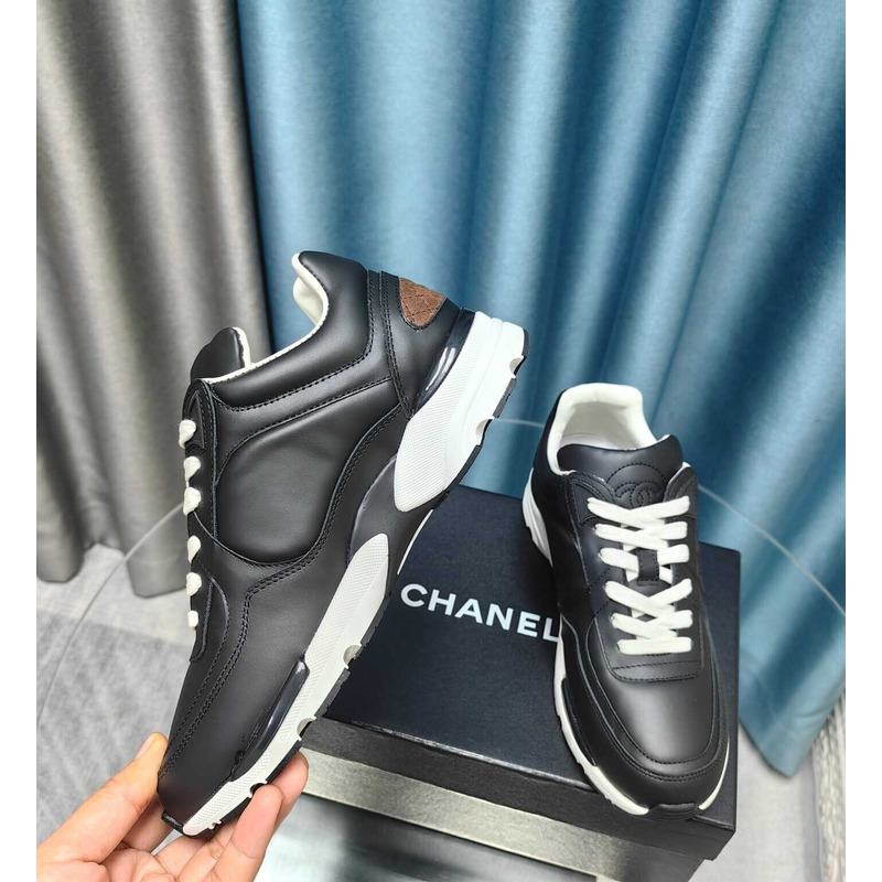 Ch*el calfskin sneakers dark gray