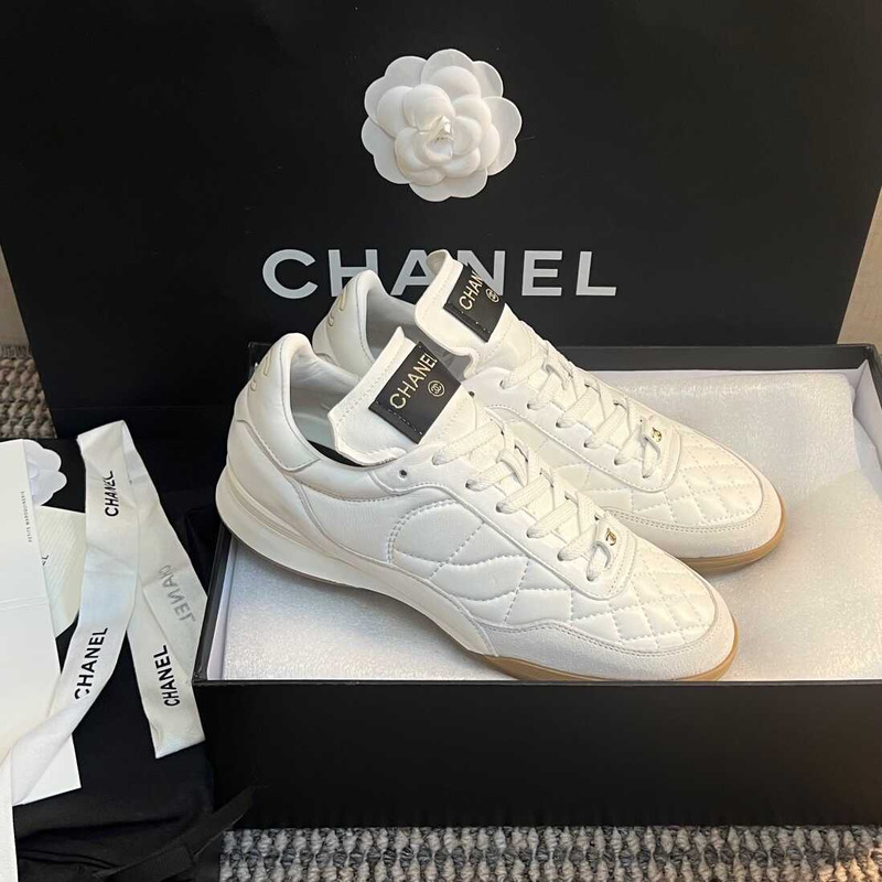 Ch*el calfskin & suede calfskin sneakers white