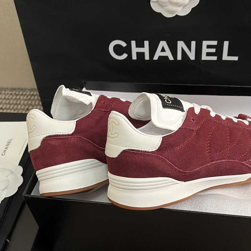 Ch*el suede kidskin sneakers burgundy