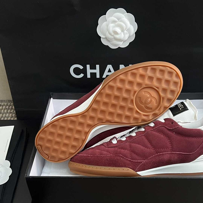 Ch*el suede kidskin sneakers burgundy