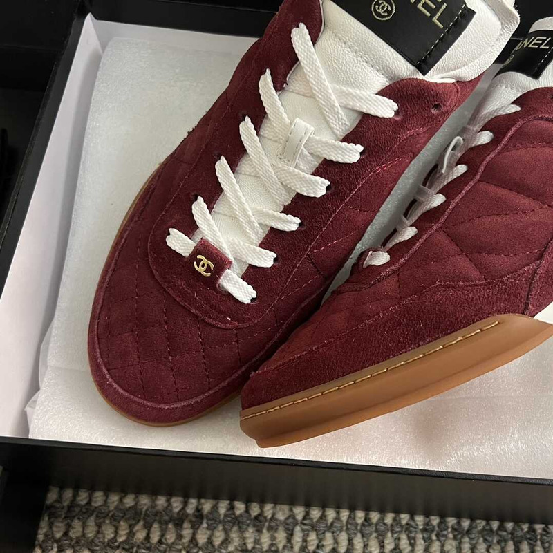 Ch*el suede kidskin sneakers burgundy