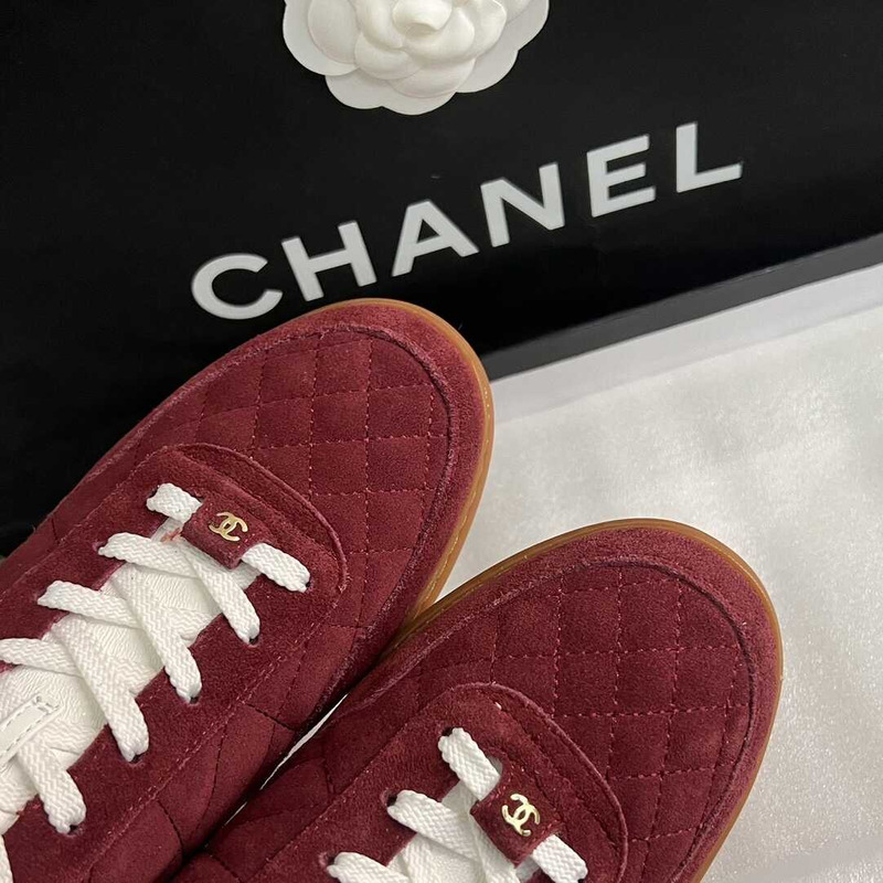 Ch*el suede kidskin sneakers burgundy