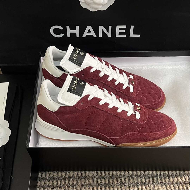 Ch*el suede kidskin sneakers burgundy