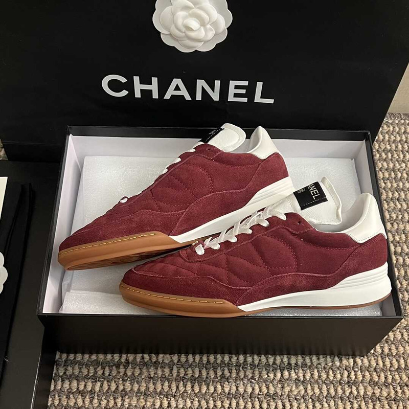 Ch*el suede kidskin sneakers burgundy