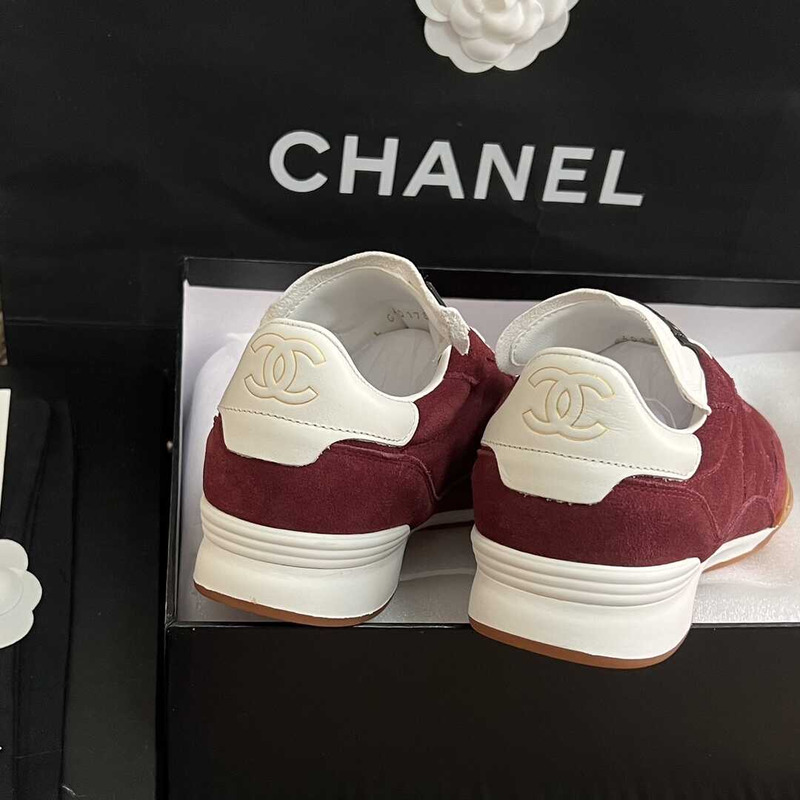 Ch*el suede kidskin sneakers burgundy