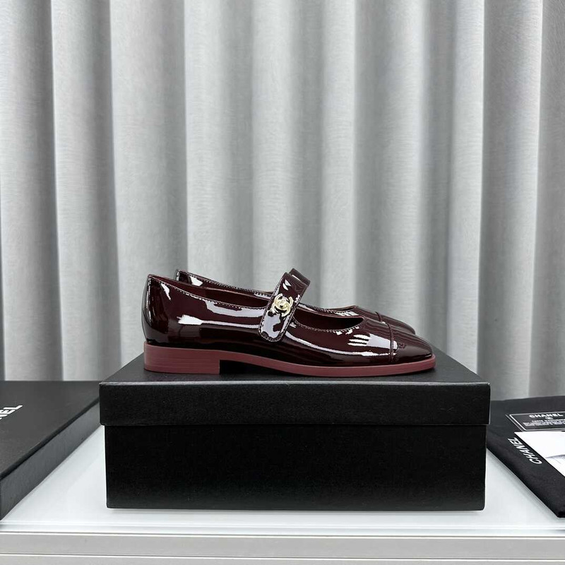 Ch*el mary janes patent calfskin burgundy