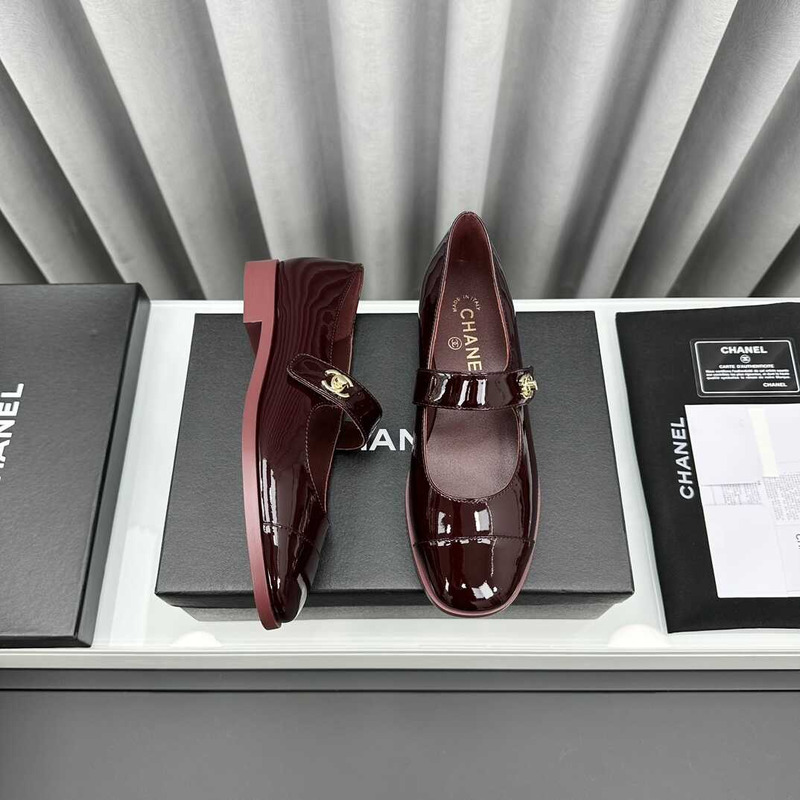 Ch*el mary janes patent calfskin burgundy