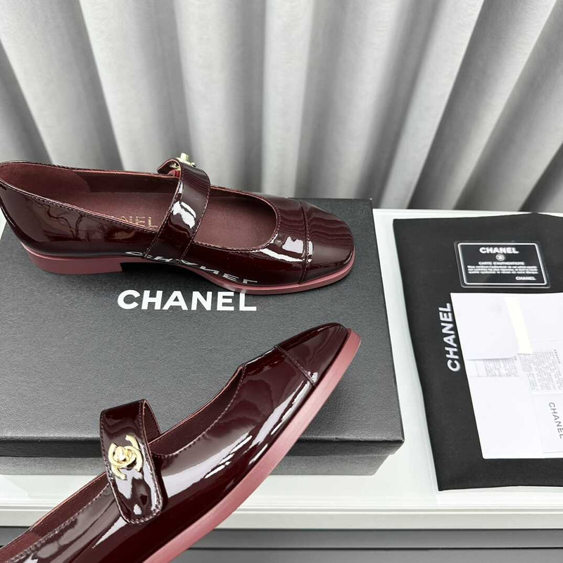 Ch*el mary janes patent calfskin burgundy