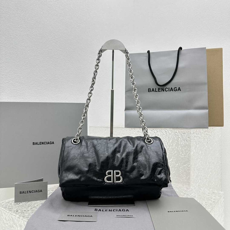 Ba*len*cia*ga women\''s monaco small chain bag with aged-silver bb logo in black