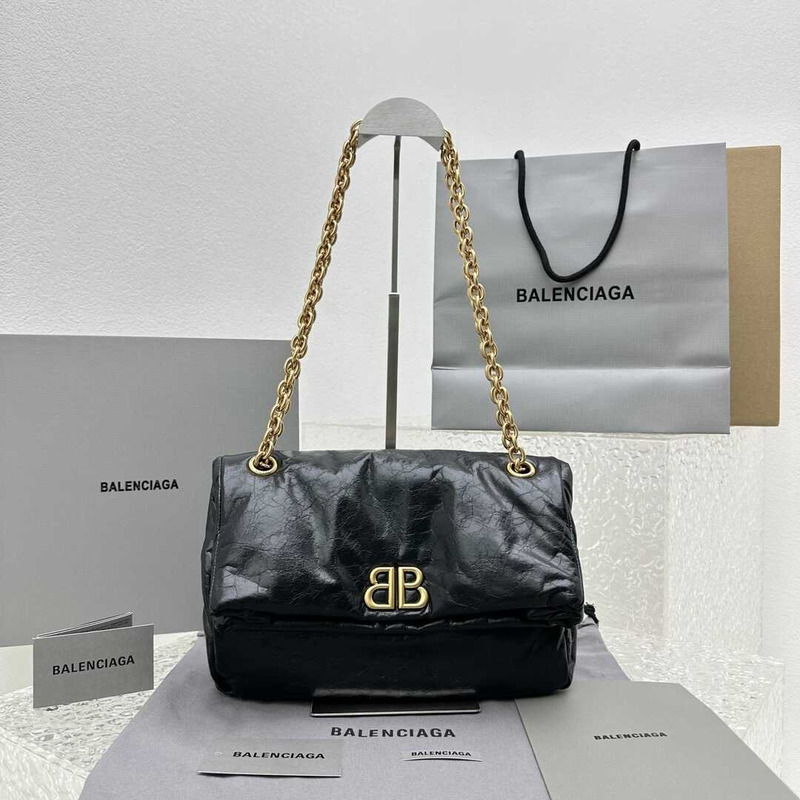 Ba*len*cia*ga women\''s monaco small chain bag with  aged-gold bb logo in black