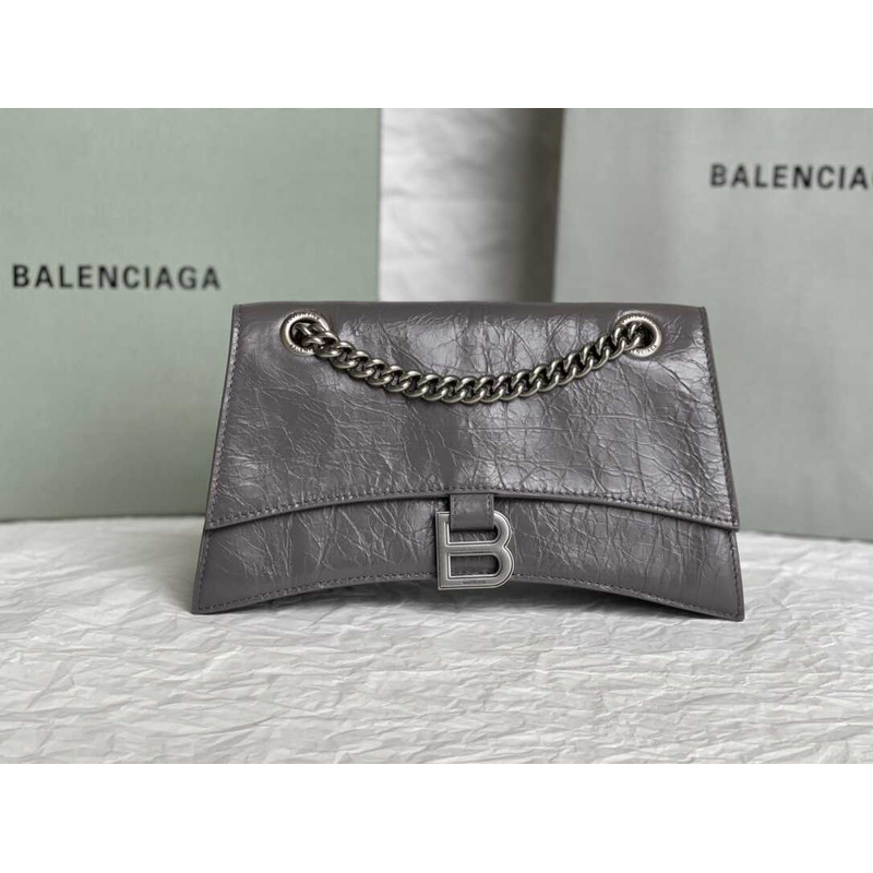 Ba*len*cia*ga women\''s crush small chian bag metallized with aged-silver b logo in dark grey