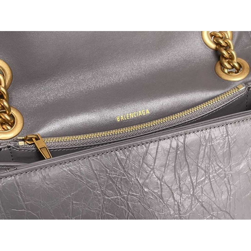 Ba*len*cia*ga women\''s crush medium chian bag metallized with aged-gold b logo in dark grey