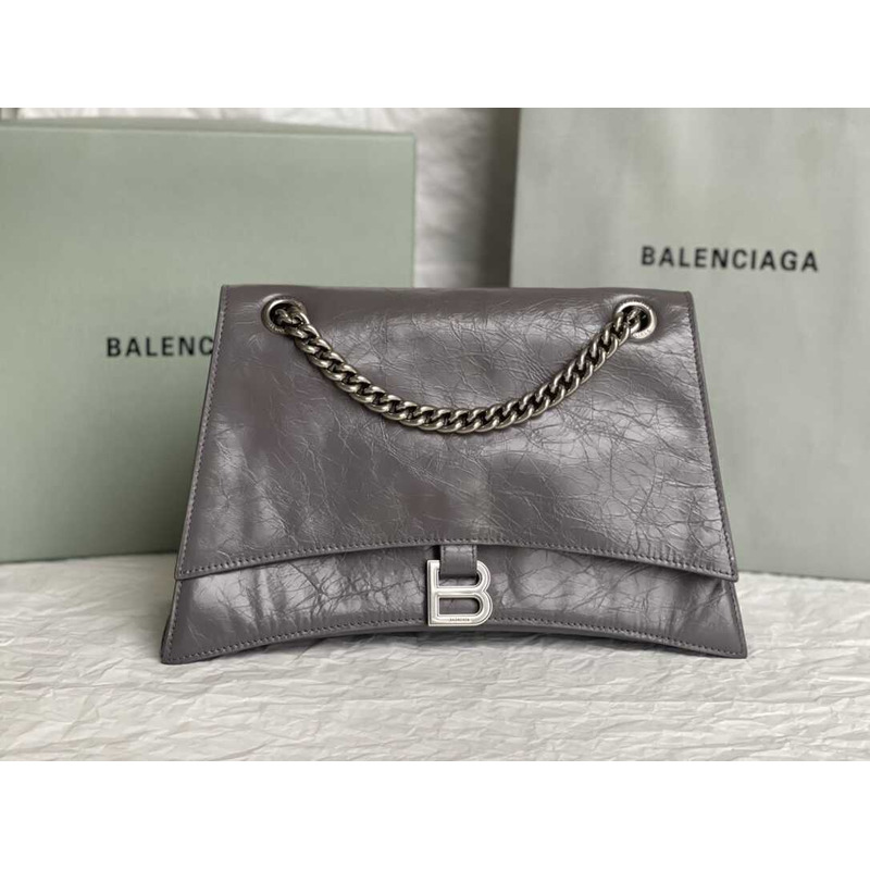 Ba*len*cia*ga women\''s crush medium chian bag metallized with aged-silver b logo in dark grey