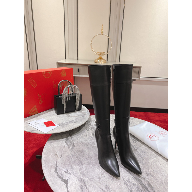 Ch**an louboutin lock kate botta leather red sole boots black