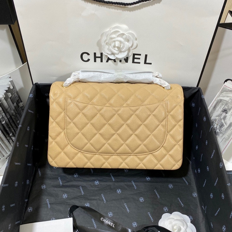 Ch*el classic quilted large double flap beige caviar