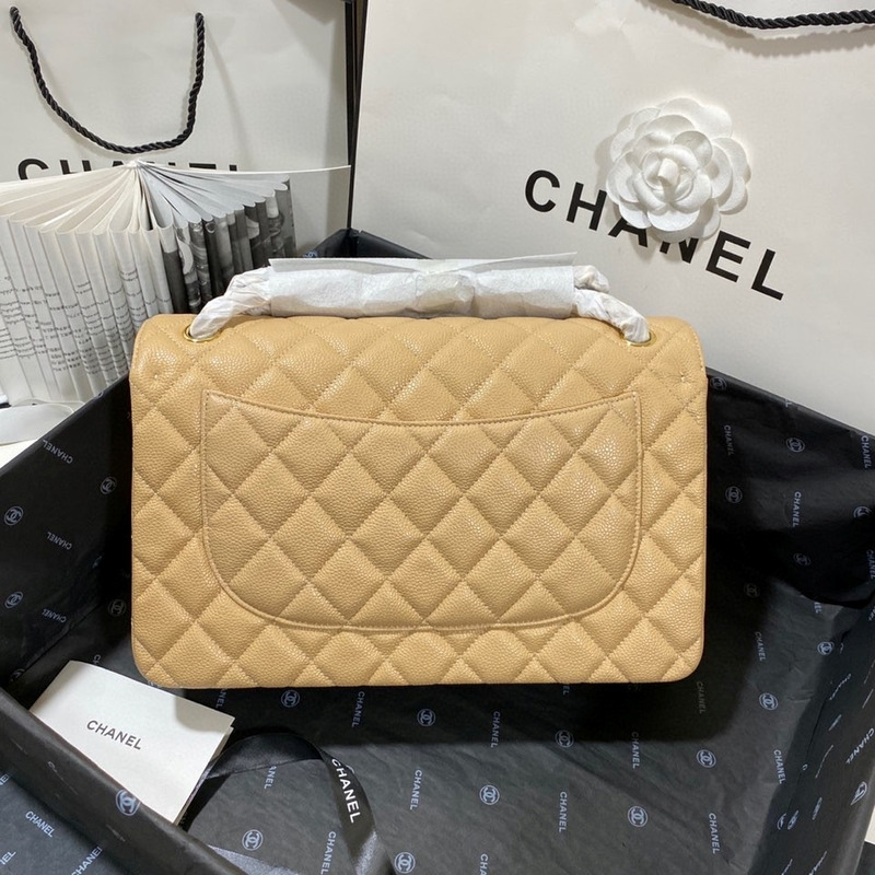 Ch*el classic quilted large double flap beige caviar